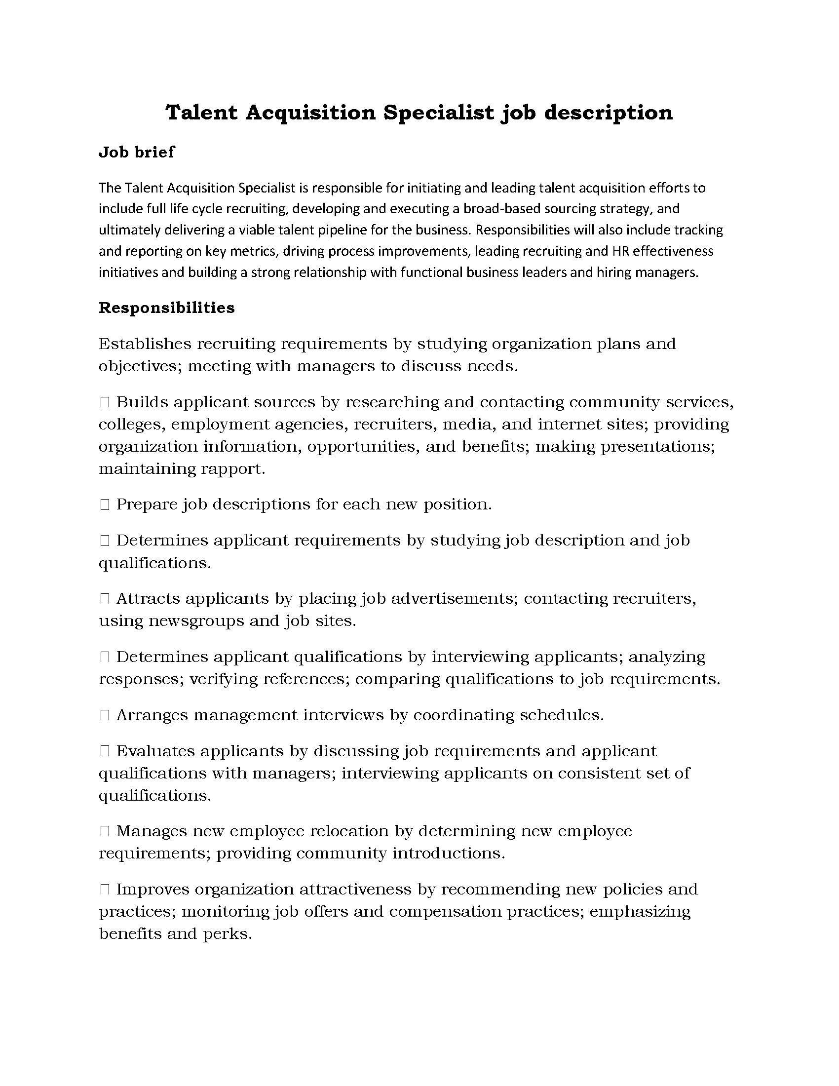 128-Talent Acquisition Specialist job description